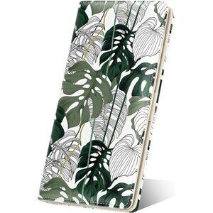 Womens RFID Slim Wallet Cute Leather Bifold Card Holder Monstera Clutch Purse